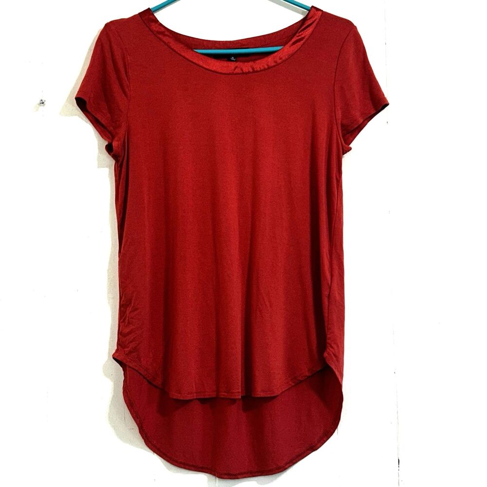 Joan Vass New York Women's Short Sleeve Satin Collar Top Size M Orange Top